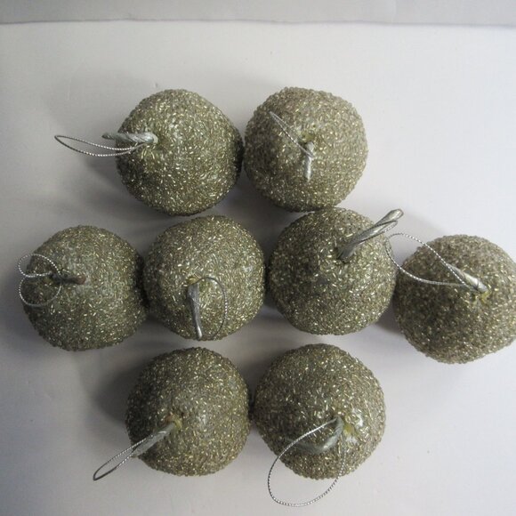 Silver Beaded Pear Christmas Fruit Holiday Tree Ornaments Decor Set of  14 - Picture 12 of 14